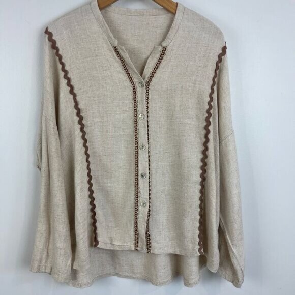 Vintage Royal Belle Womens One Size Beige  Western Cottage Button Down Shirt Top - Picture 11 of 11